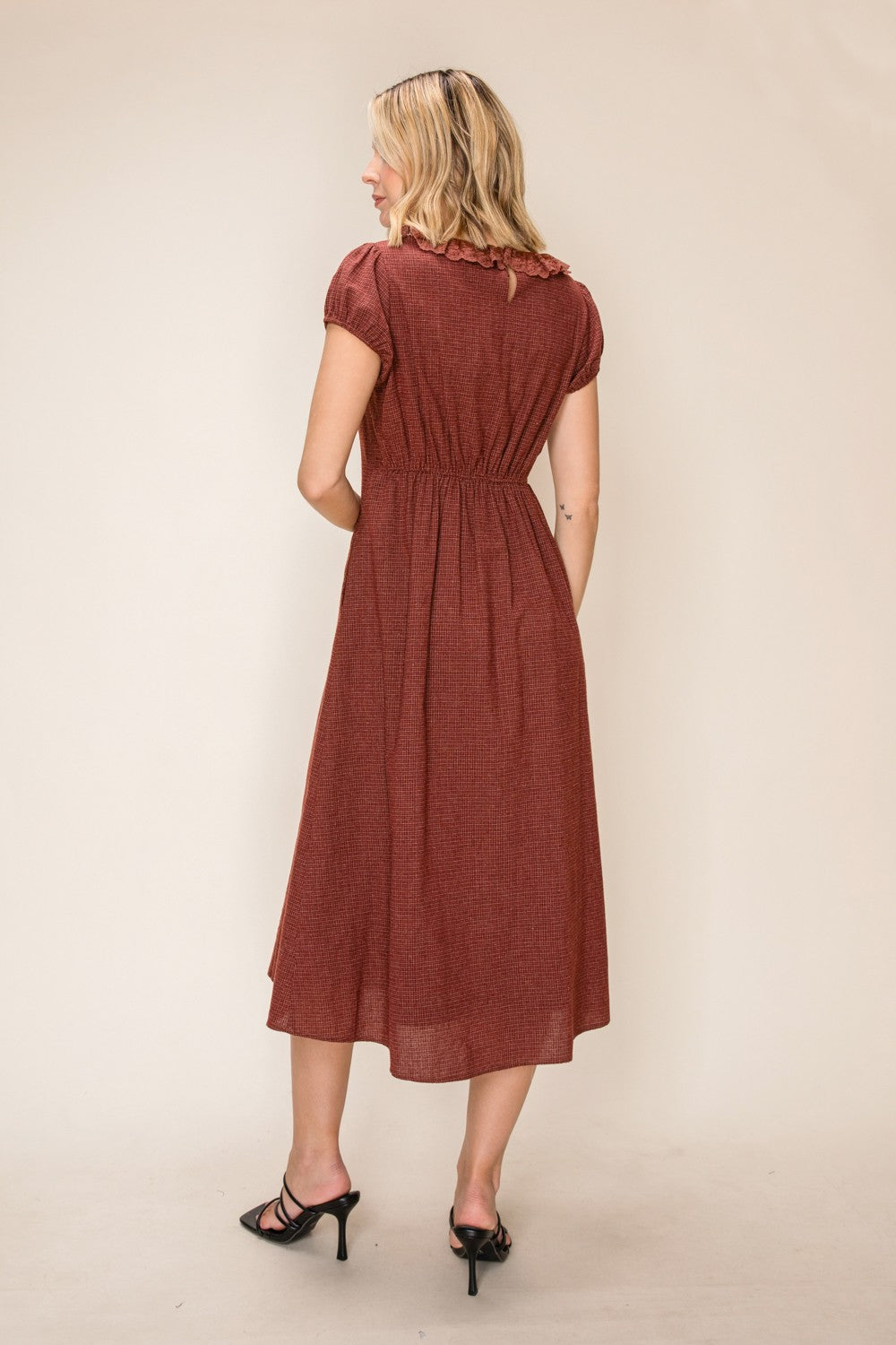 Gingham Ruffle Detail Midi Dress