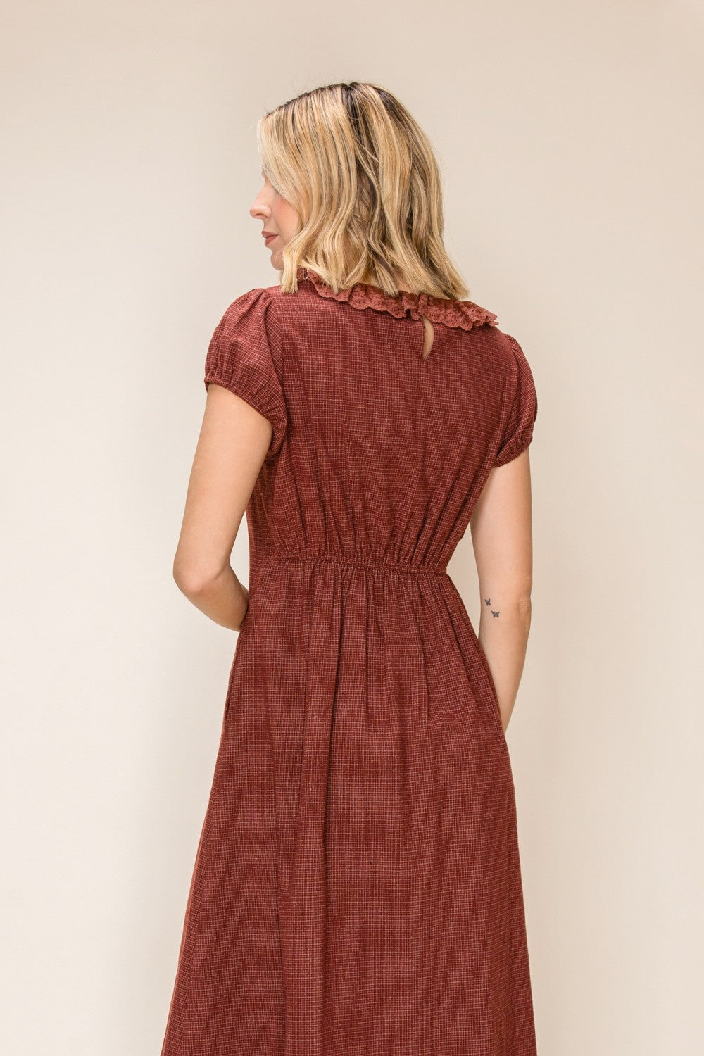 Gingham Ruffle Detail Midi Dress