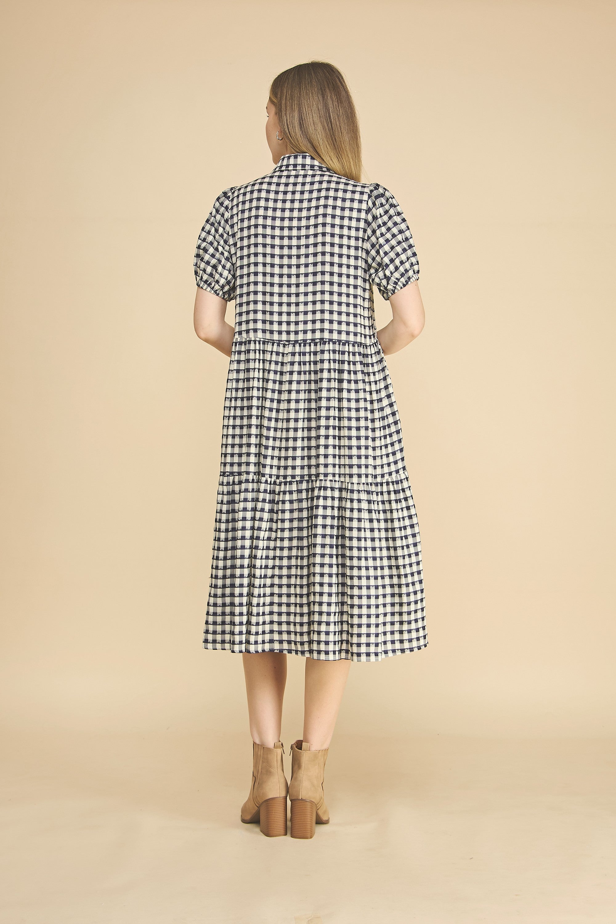 Plaid Button Down Collared Midi Dress