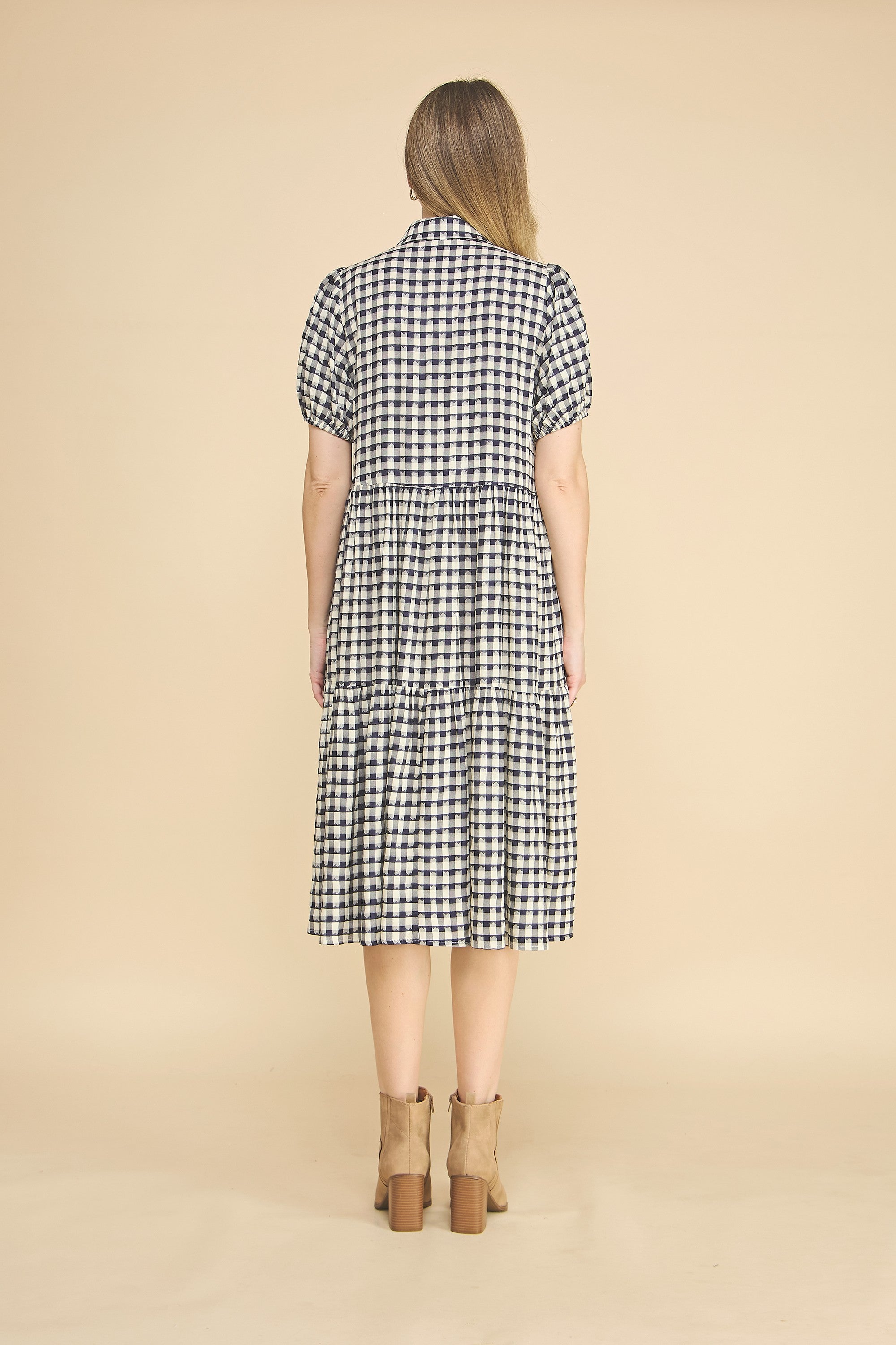 Plaid Button Down Collared Midi Dress