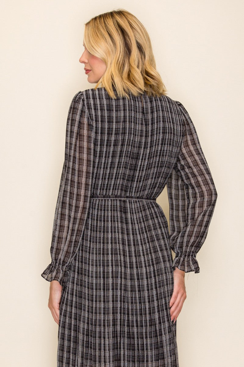 Women's Plaid Waist Tie Midi Dress