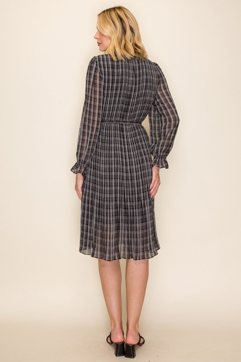 Women's Plaid Waist Tie Midi Dress