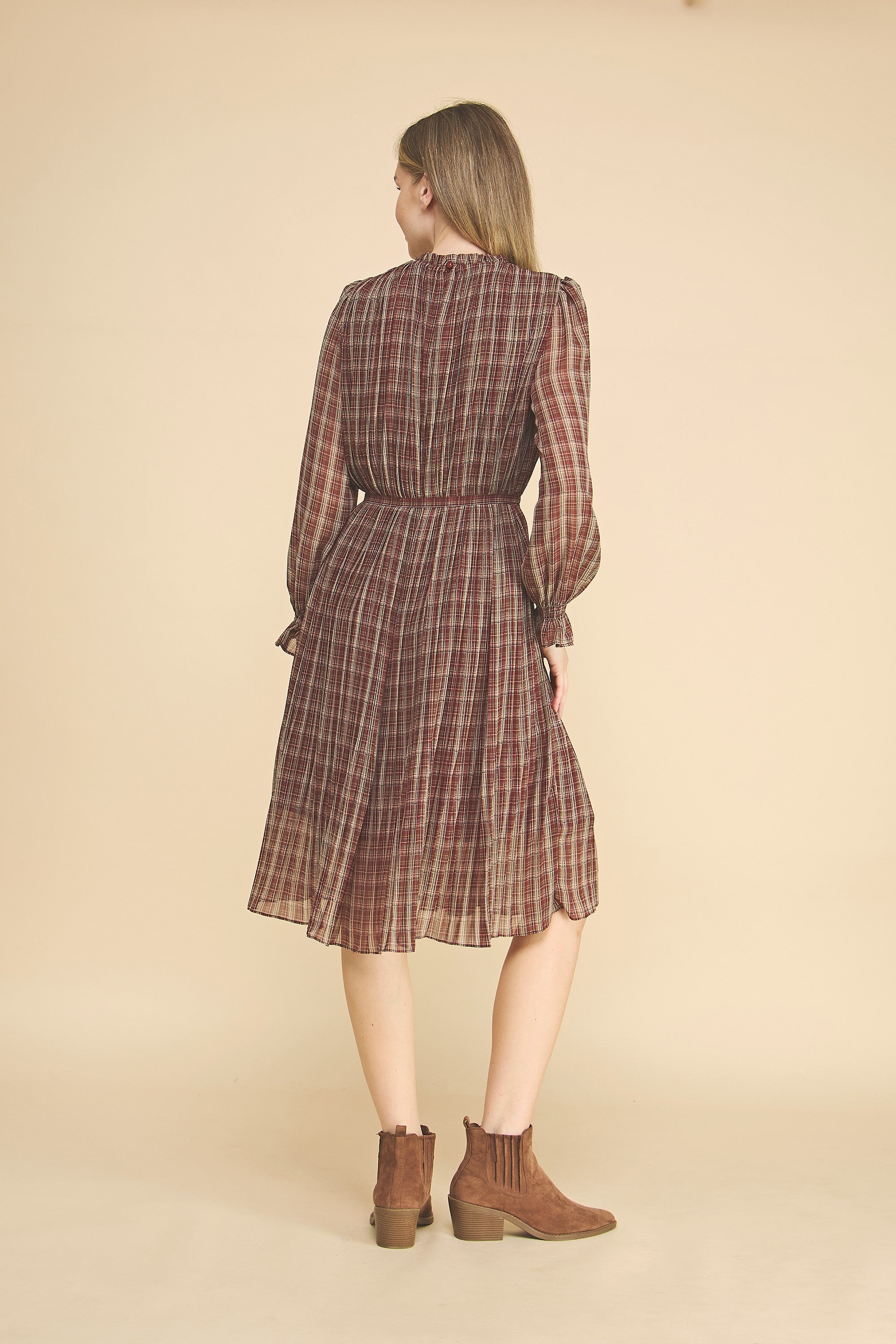 Women's Plaid Waist Tie Midi Dress Plus Size