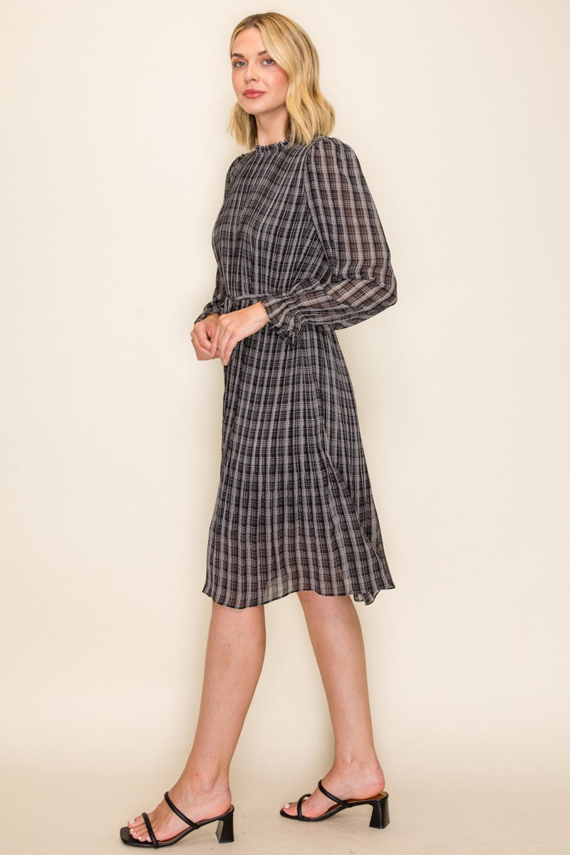 Women's Plaid Waist Tie Midi Dress