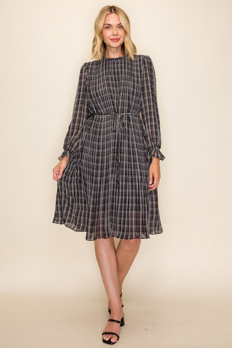 Women's Plaid Waist Tie Midi Dress Plus Size