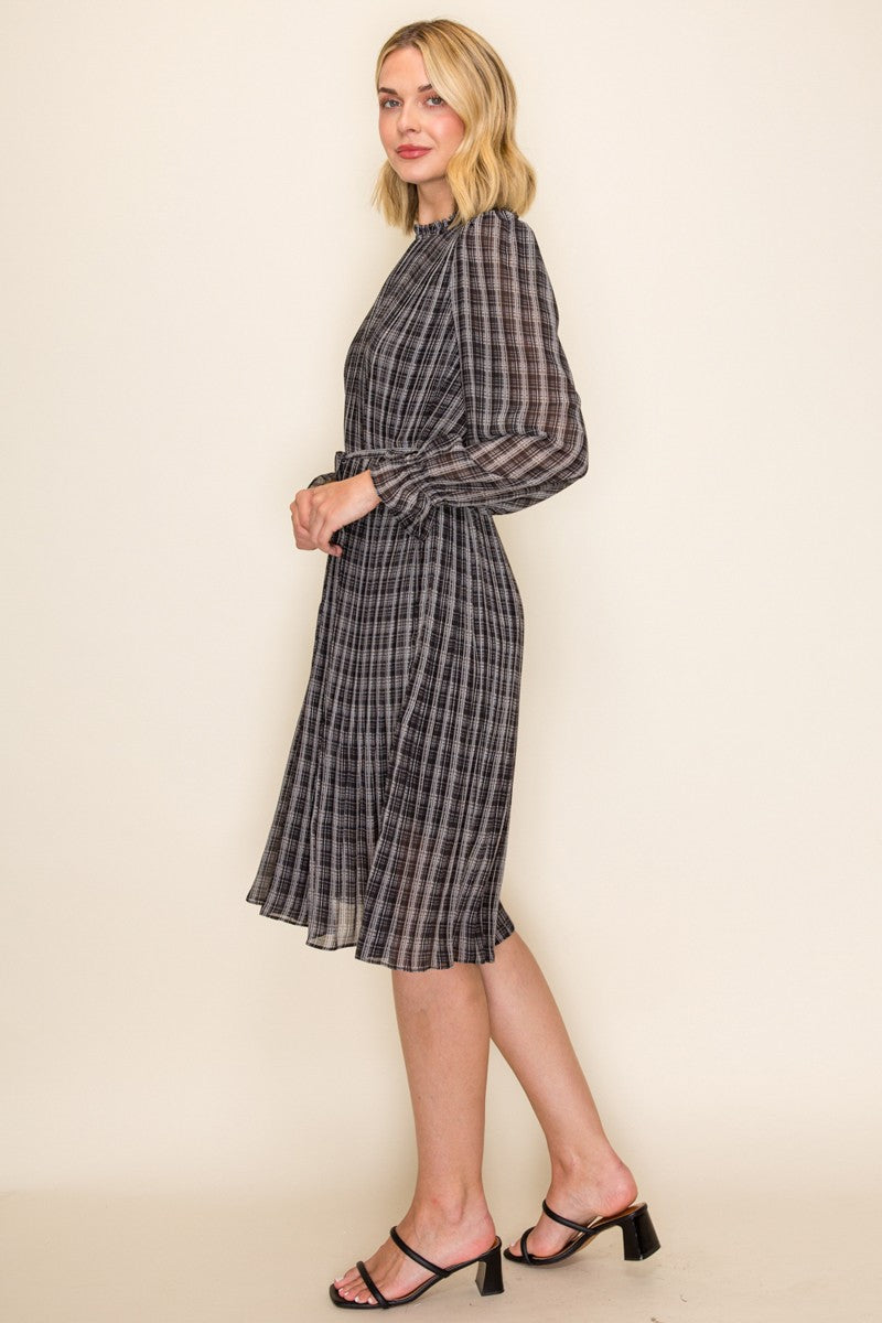 Women's Plaid Waist Tie Midi Dress Plus Size