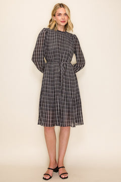 Women's Plaid Waist Tie Midi Dress Plus Size