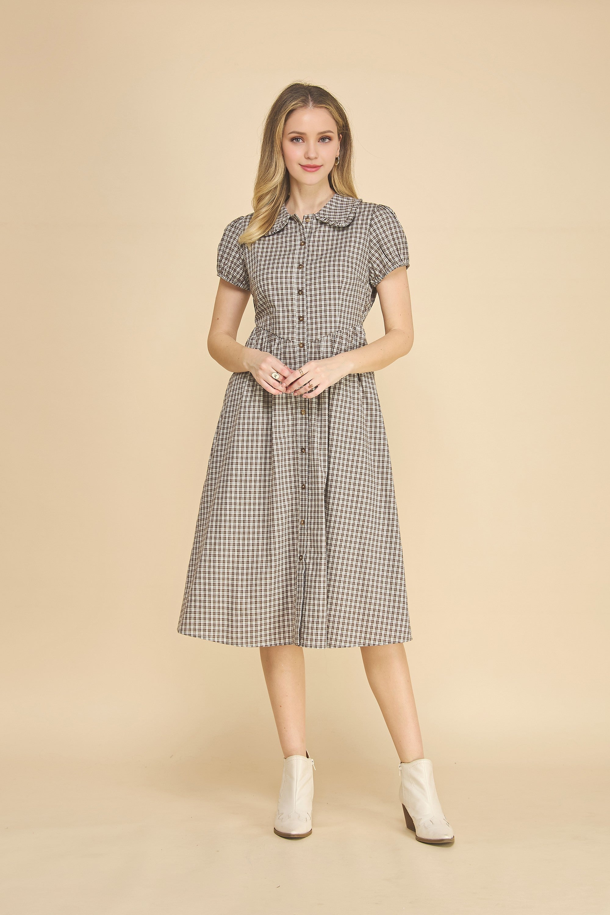 Collared Gingham Button Down Dress Plus Size