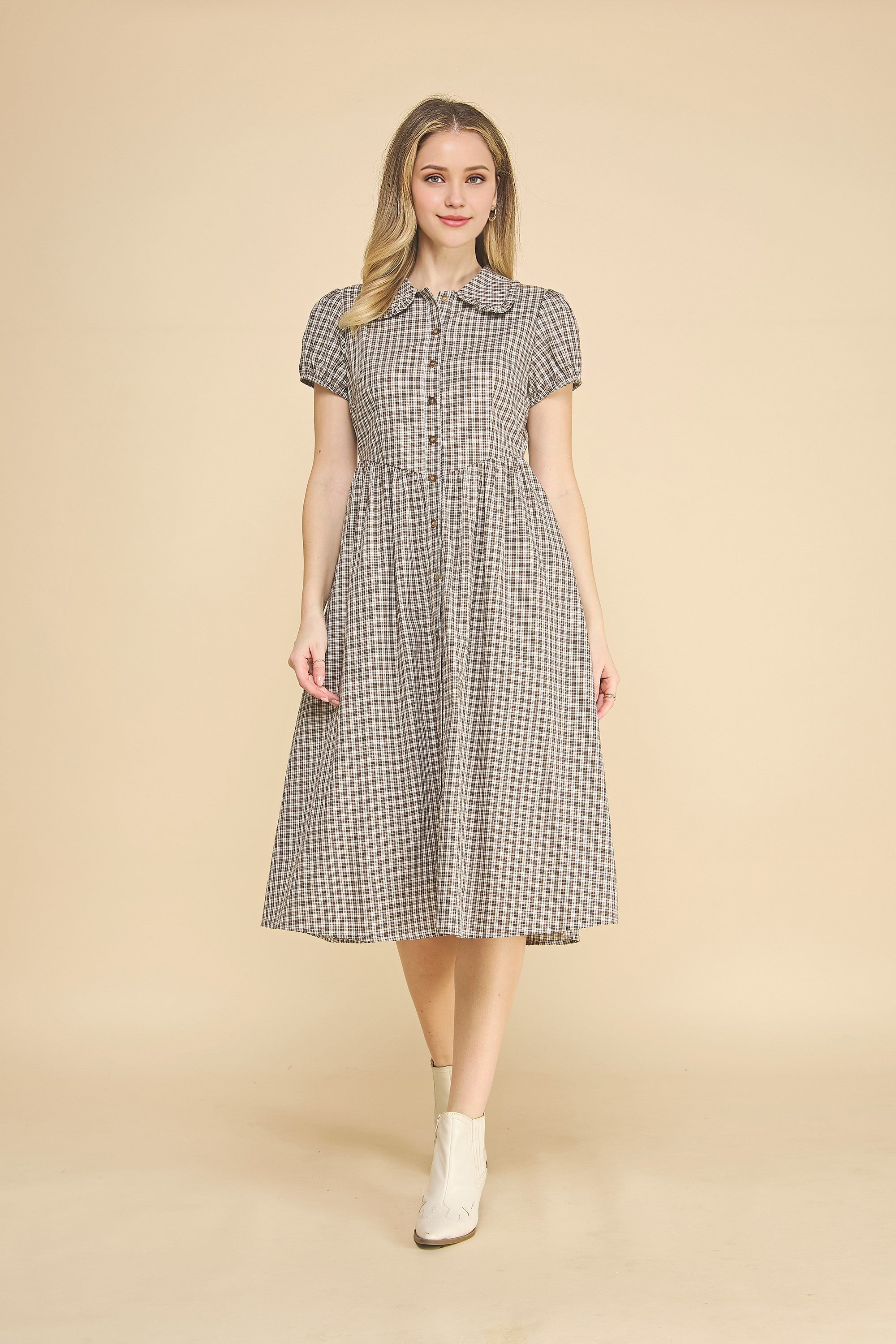 Collared Gingham Button Down Dress Plus Size
