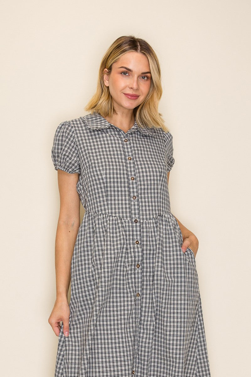 Collared Gingham Button Down Dress Plus Size
