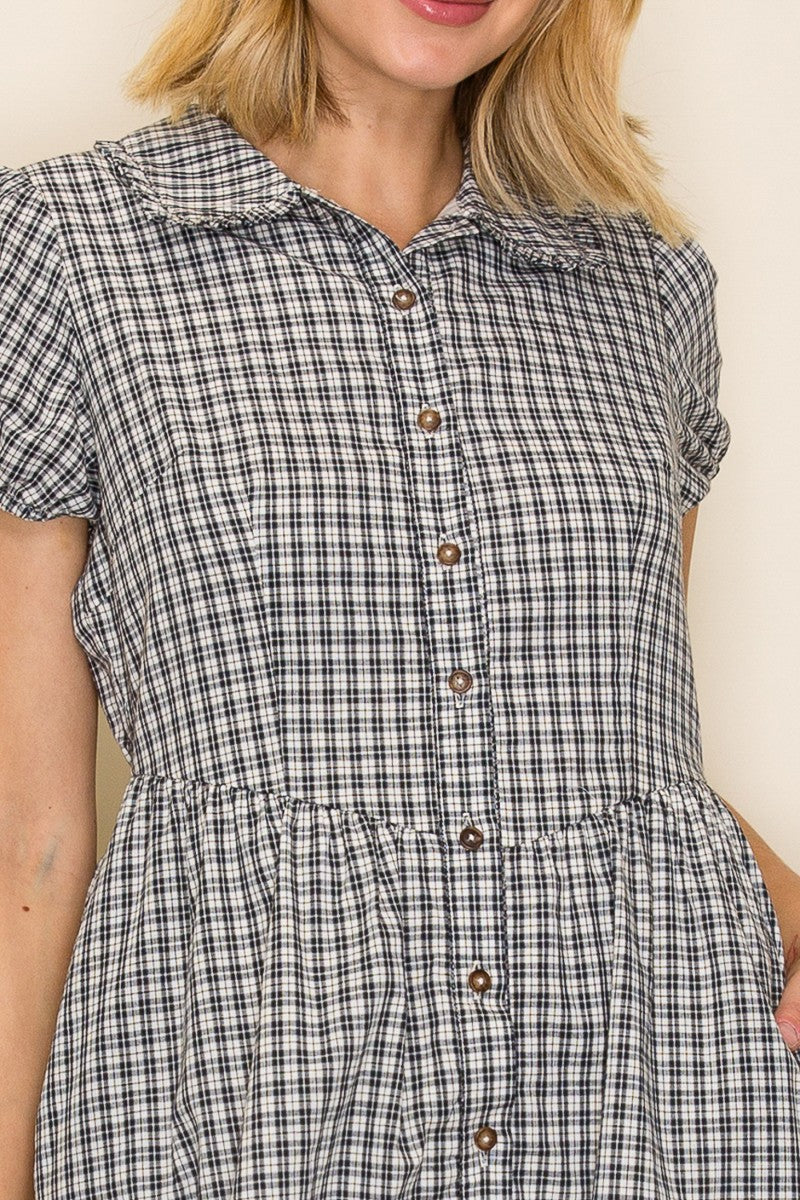 Collared Gingham Button Down Dress Plus Size
