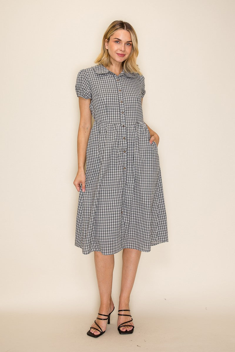 Collared Gingham Button Down Dress Plus Size