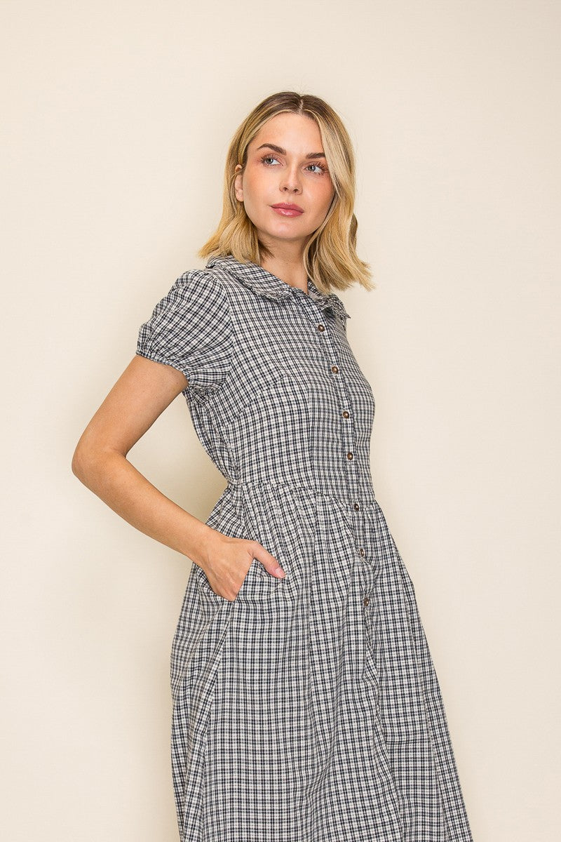 Collared Gingham Button Down Dress Plus Size