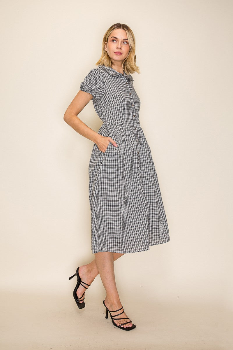 Collared Gingham Button Down Dress Plus Size