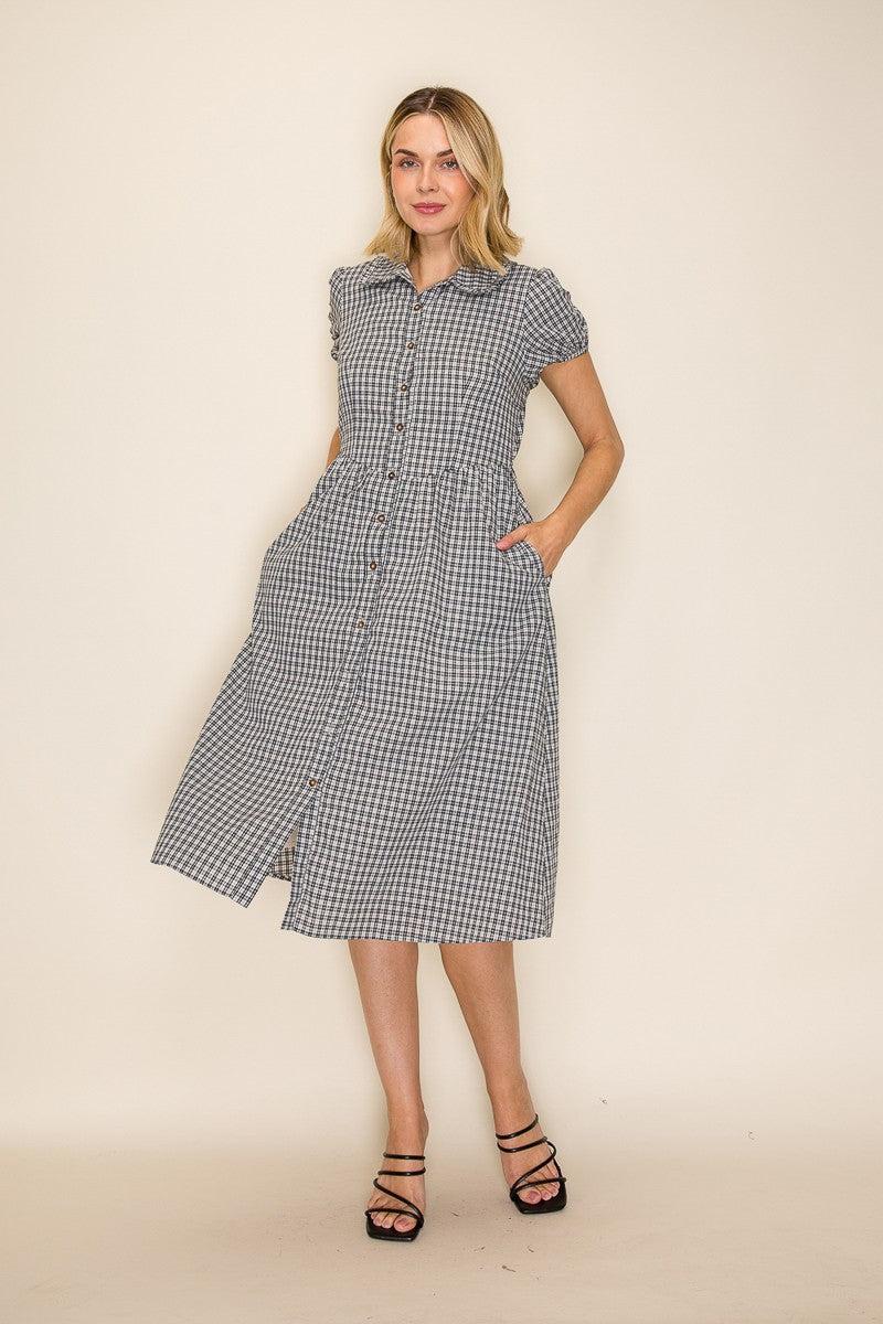 Collared Gingham Button Down Dress Plus Size