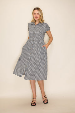 Collared Gingham Button Down Dress Plus Size