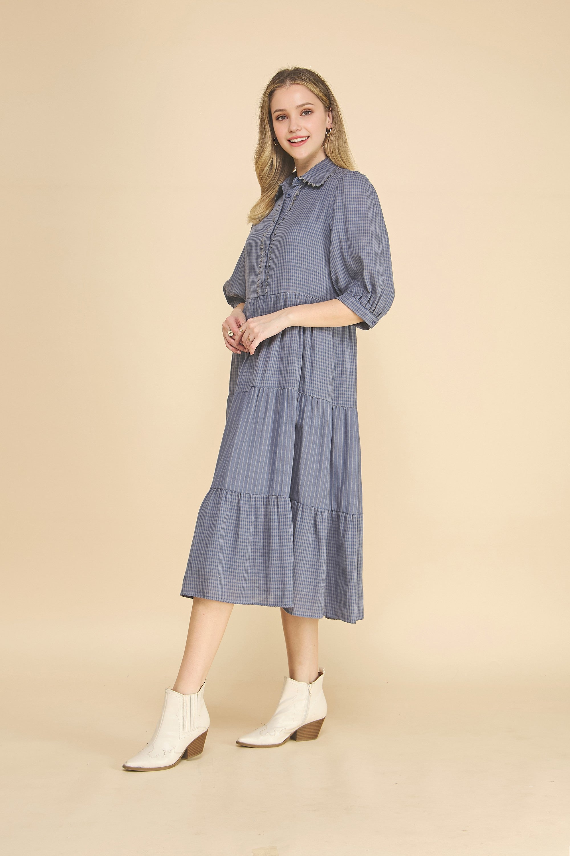 Gingham Tiered Midi Dress Plus Size