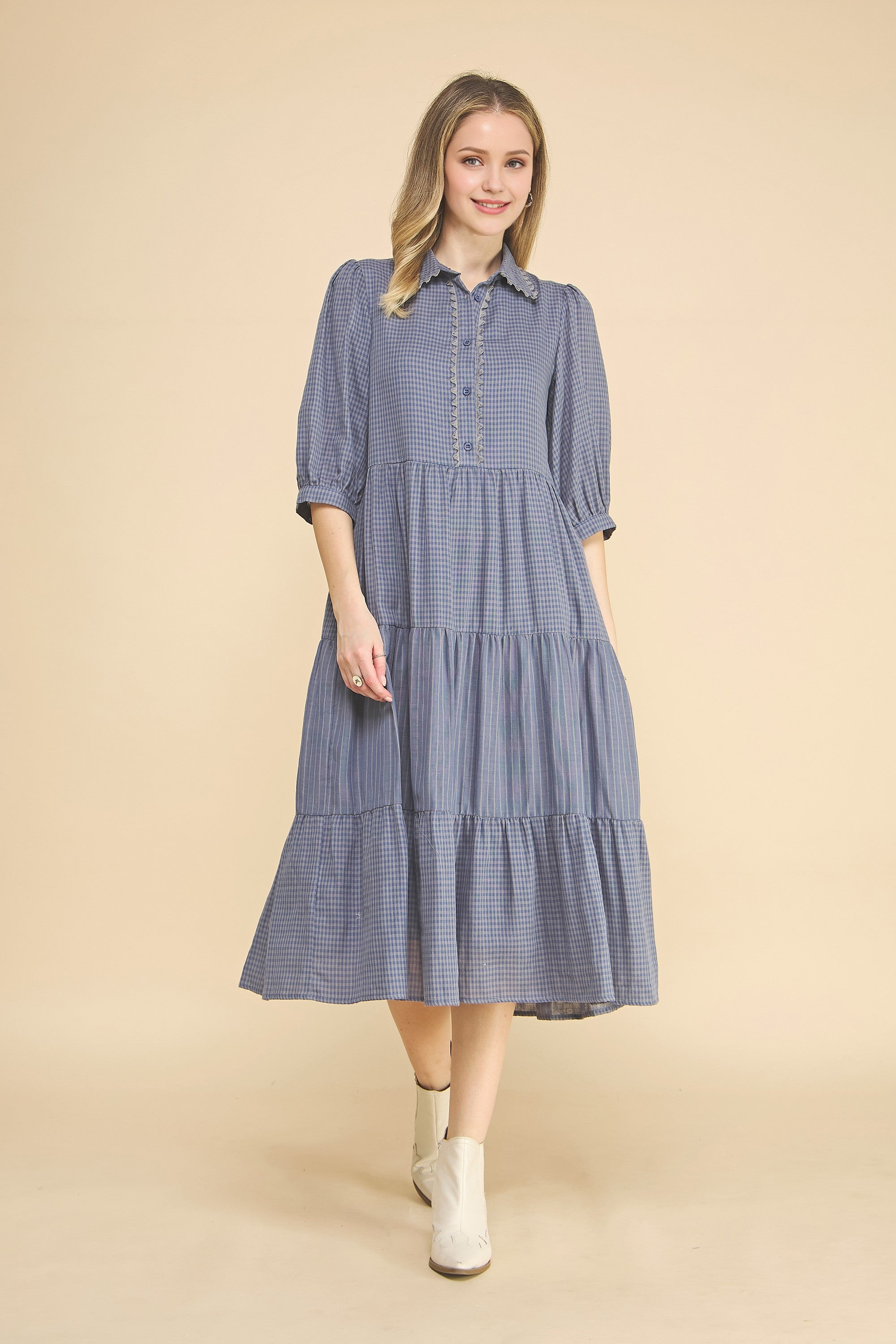 Gingham Tiered Midi Dress