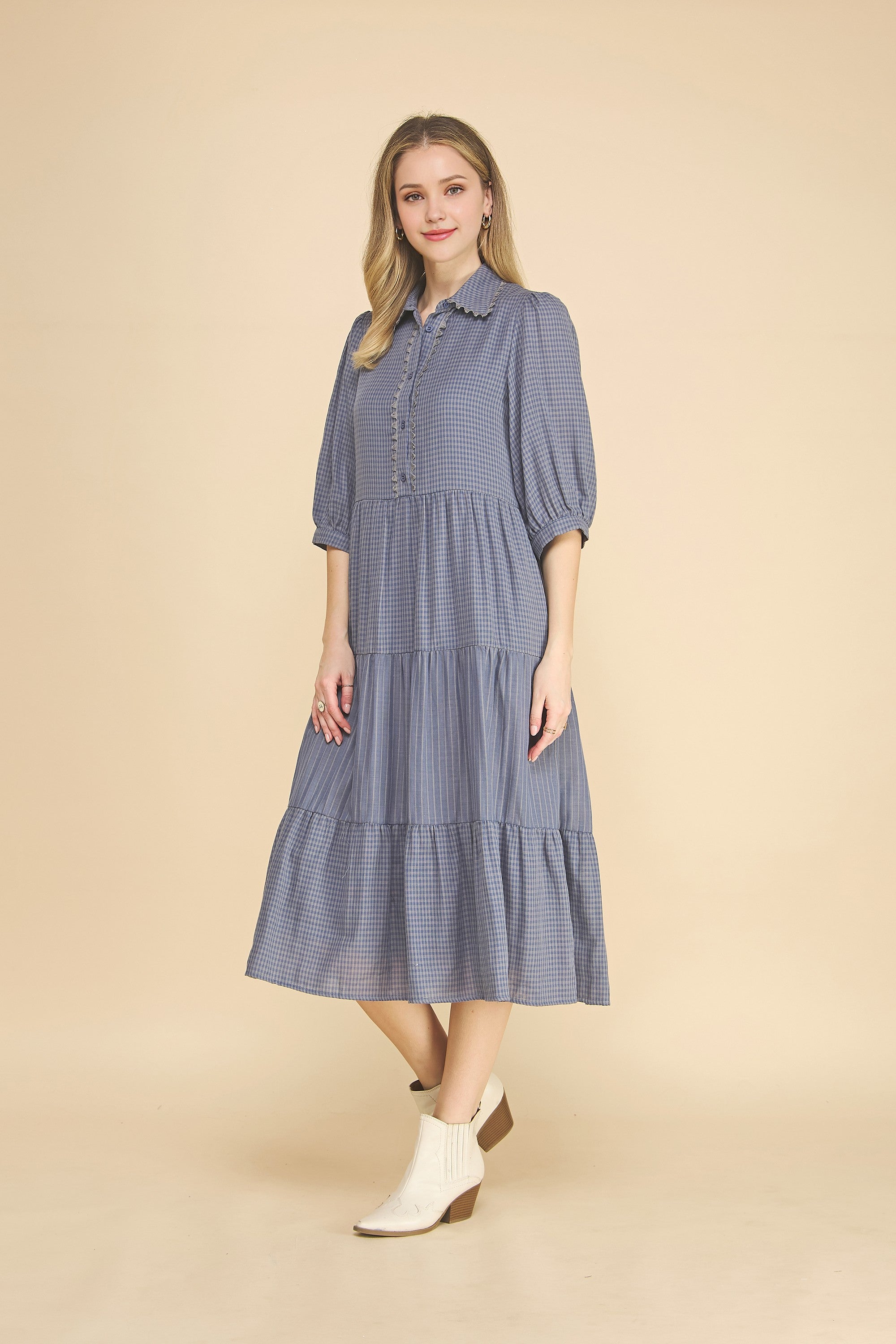 Gingham Tiered Midi Dress