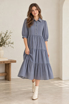 Gingham Tiered Midi Dress