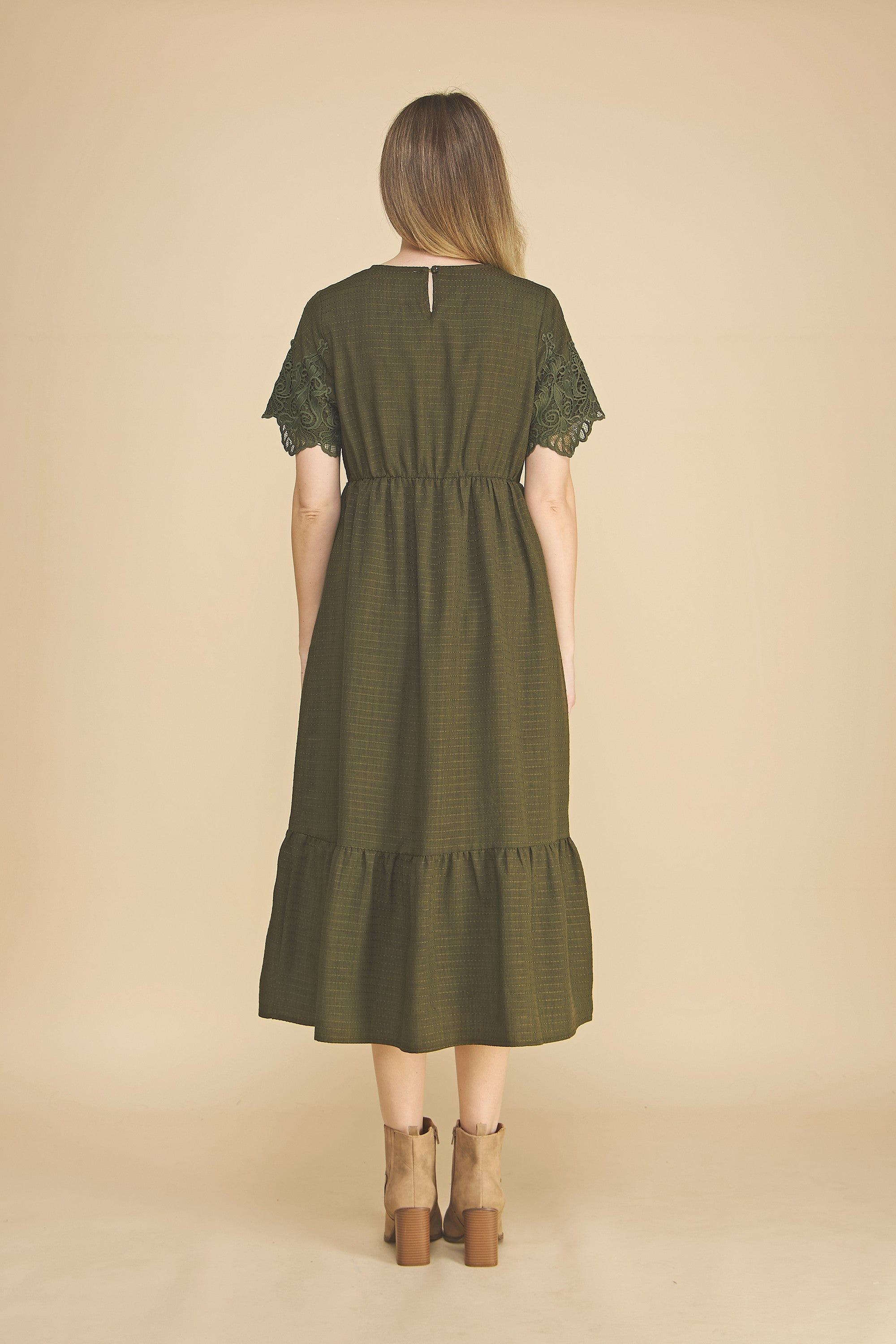 Boho Lace Detail Tiered Midi Dress