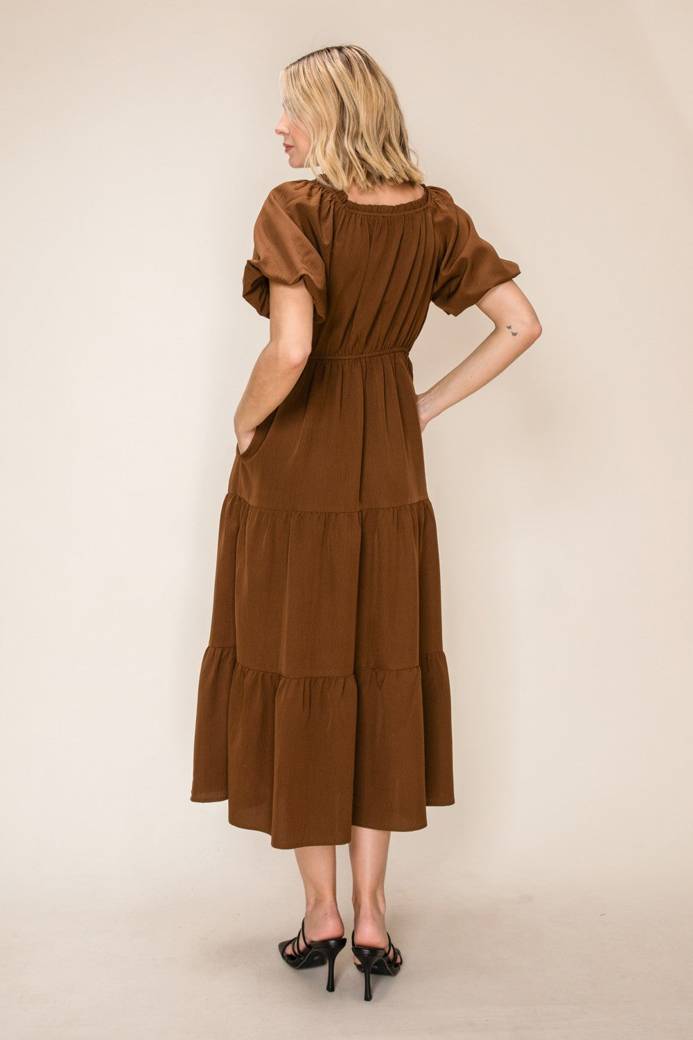 Puff Sleeve A-line Tiered Dress