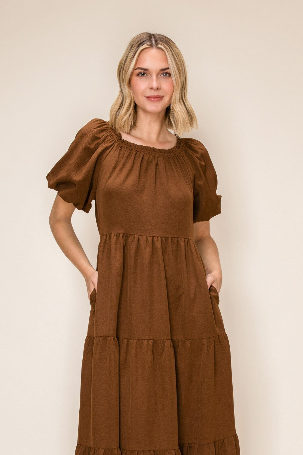 Puff Sleeve A-line Tiered Dress