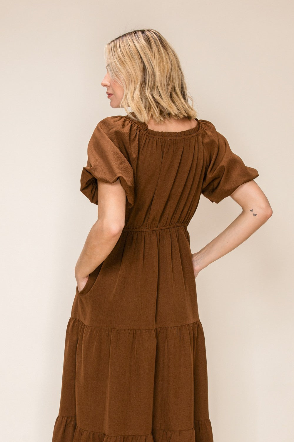 Puff Sleeve A-line Tiered Dress