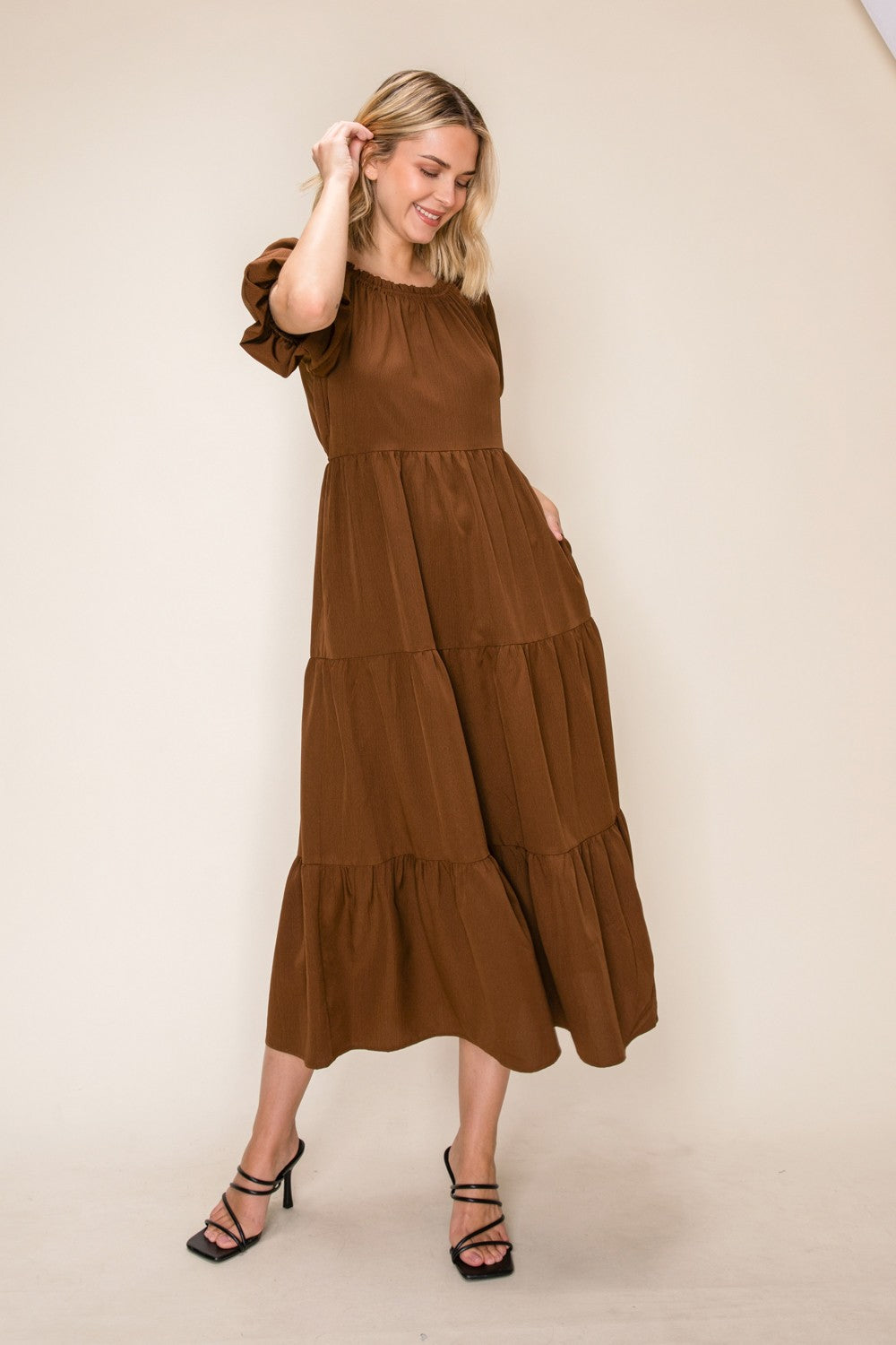 Puff Sleeve A-line Tiered Dress