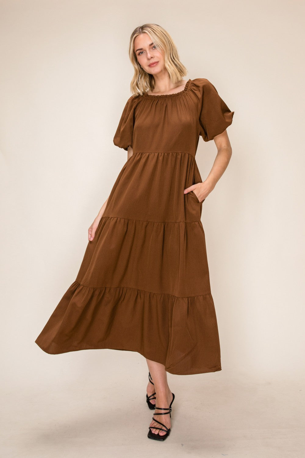 Puff Sleeve A-line Tiered Dress