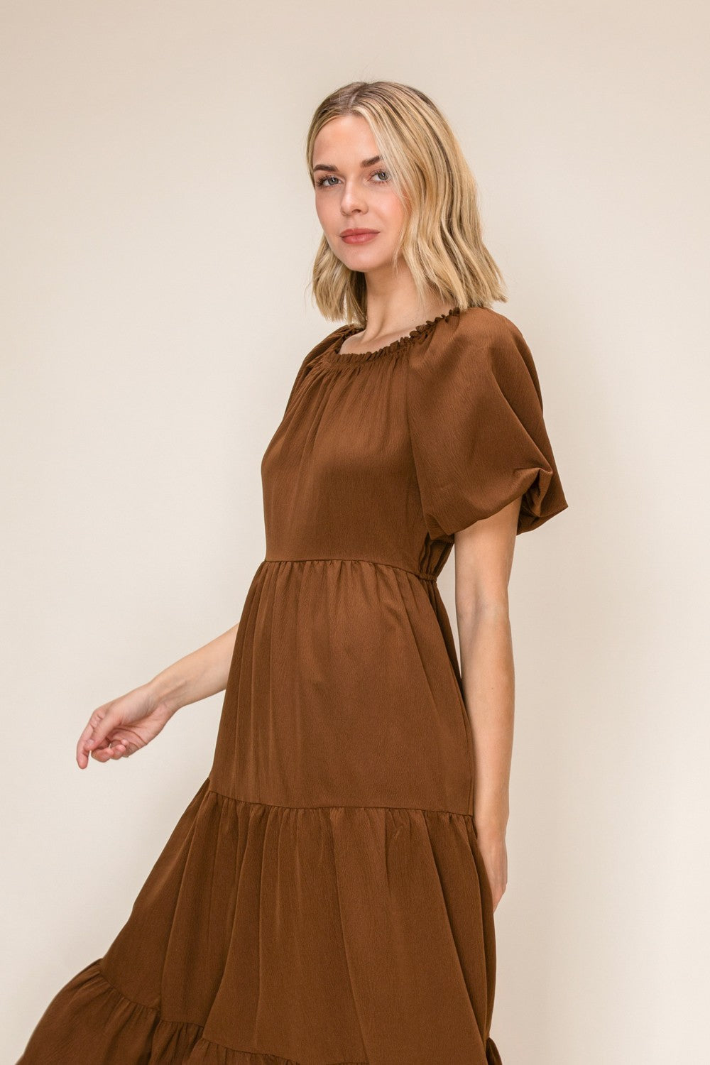 Puff Sleeve A-line Tiered Dress