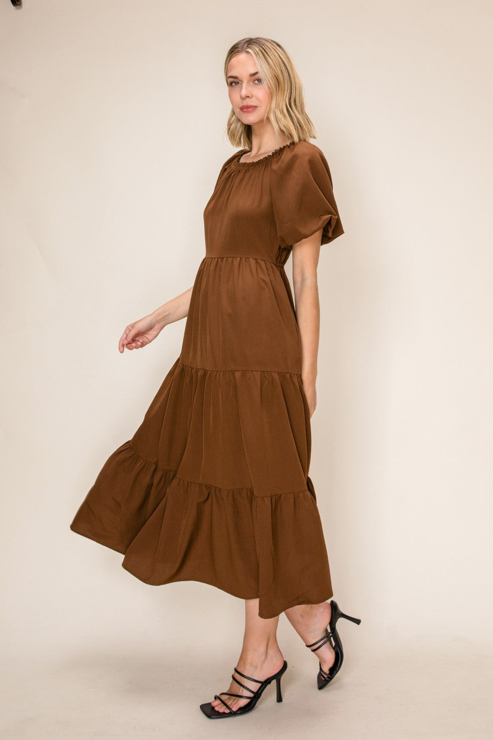 Puff Sleeve A-line Tiered Dress