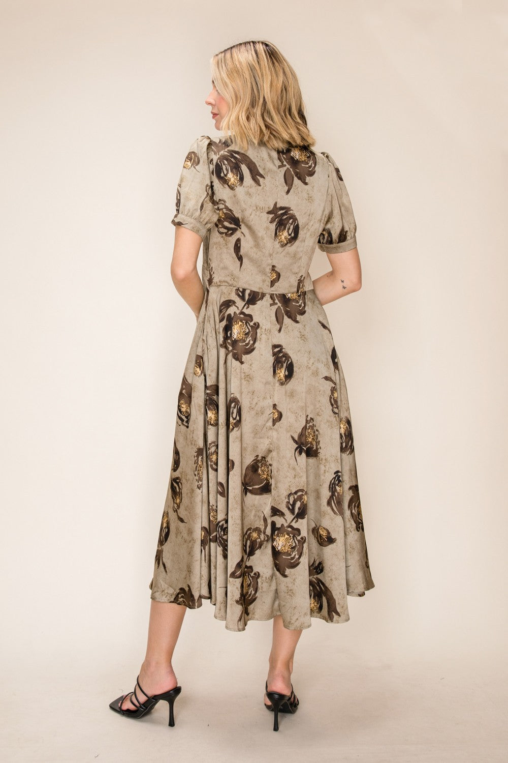 Satin Floral Printed Midi Dress