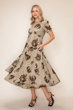 Satin Floral Printed Midi Dress