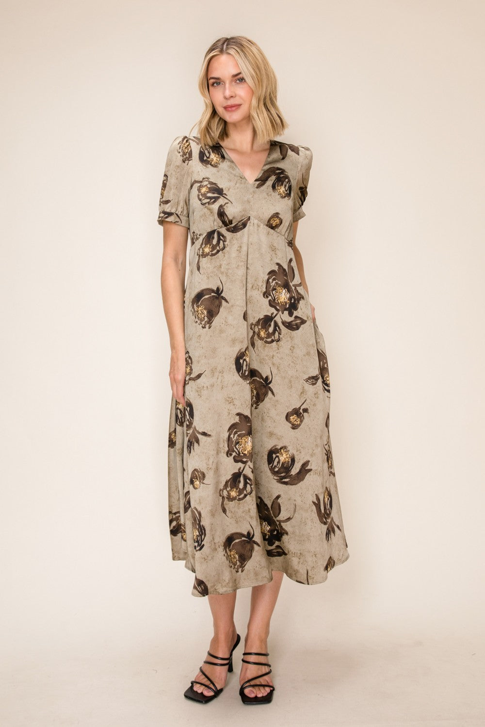 Satin Floral Printed Midi Dress
