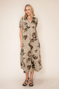 Satin Floral Printed Midi Dress