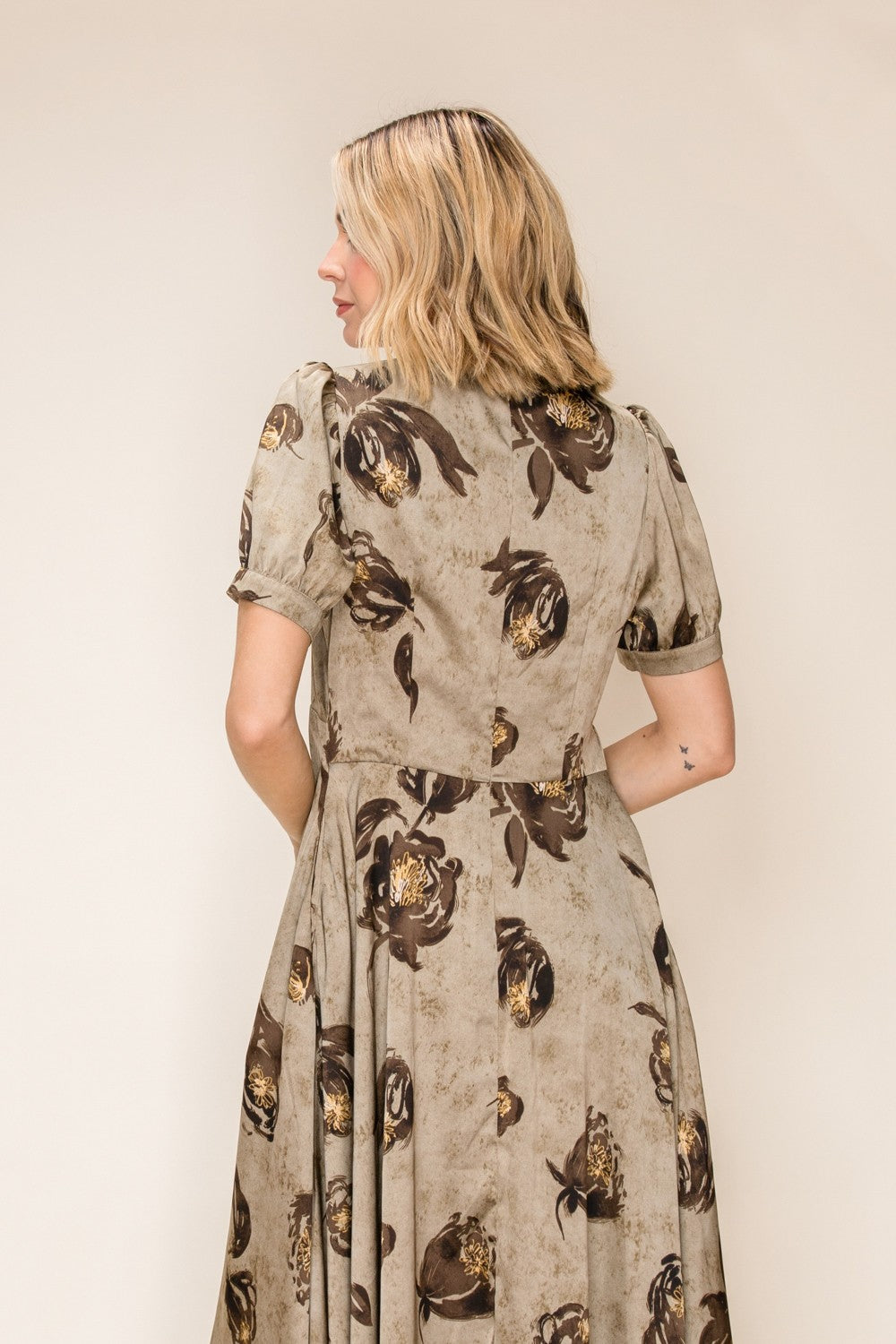 Satin Floral Printed Midi Dress