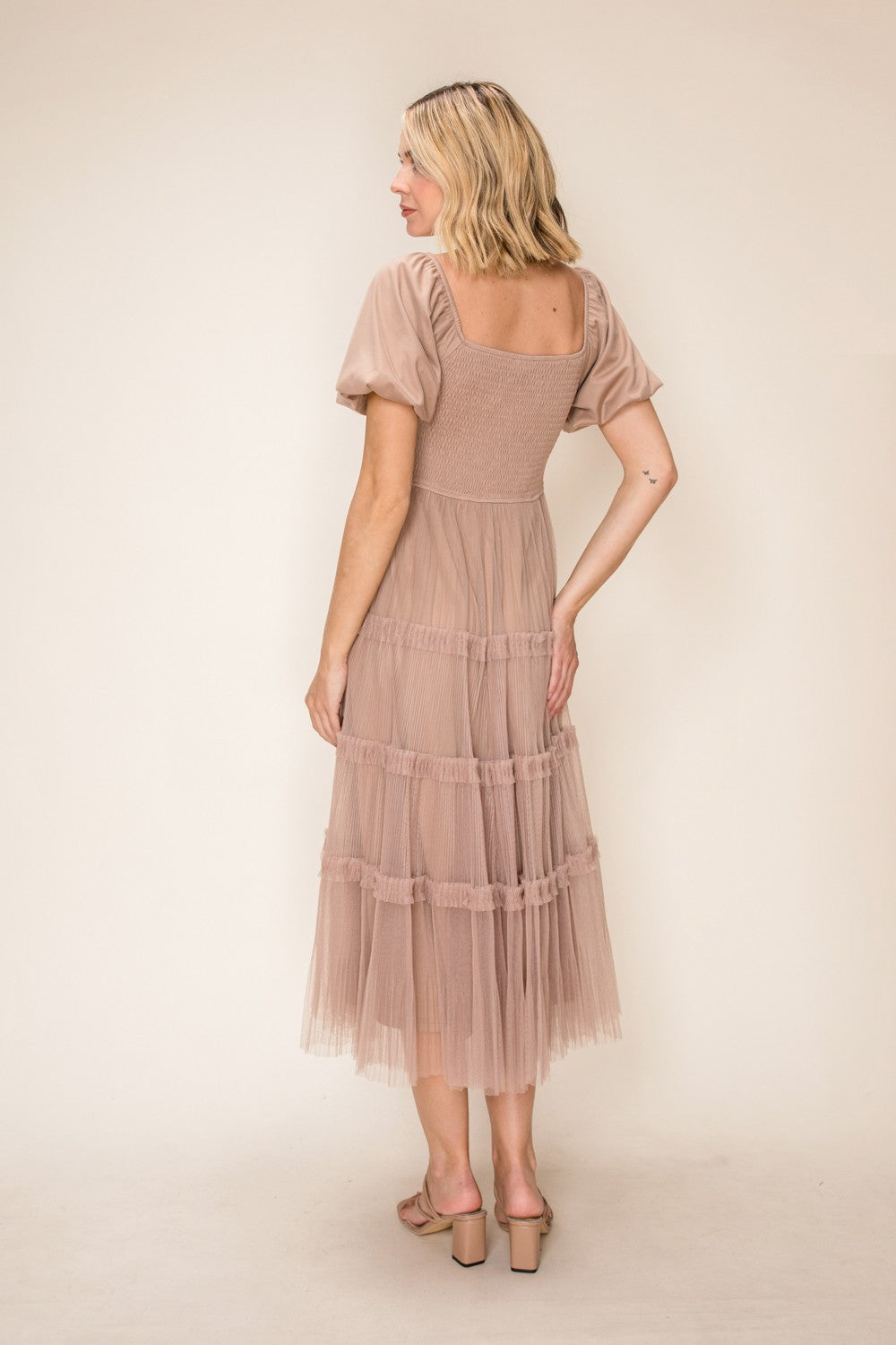 Smocked Bodice Tulle Tiered Dress