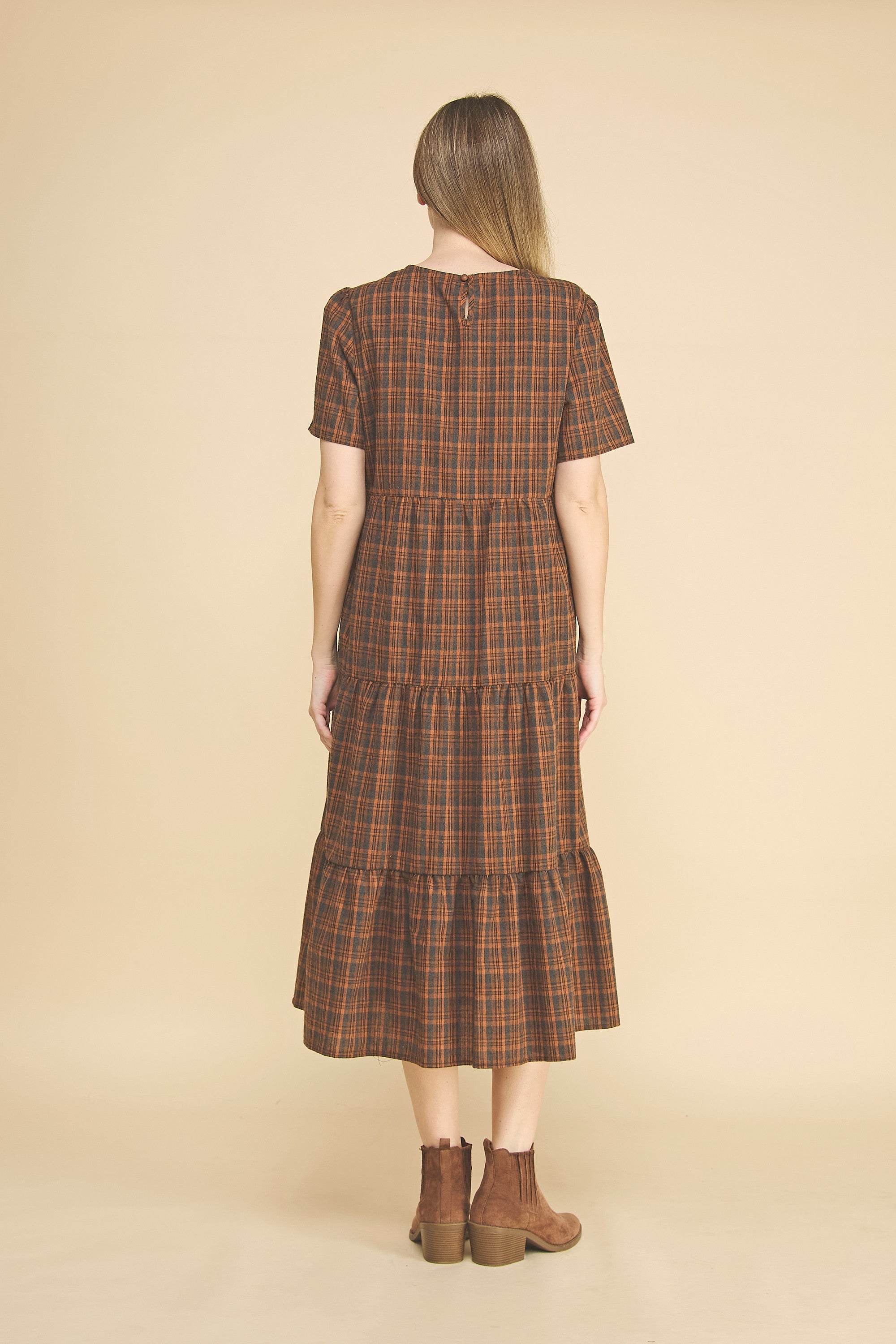 Plaid Tiered Baby Doll Midi Dress