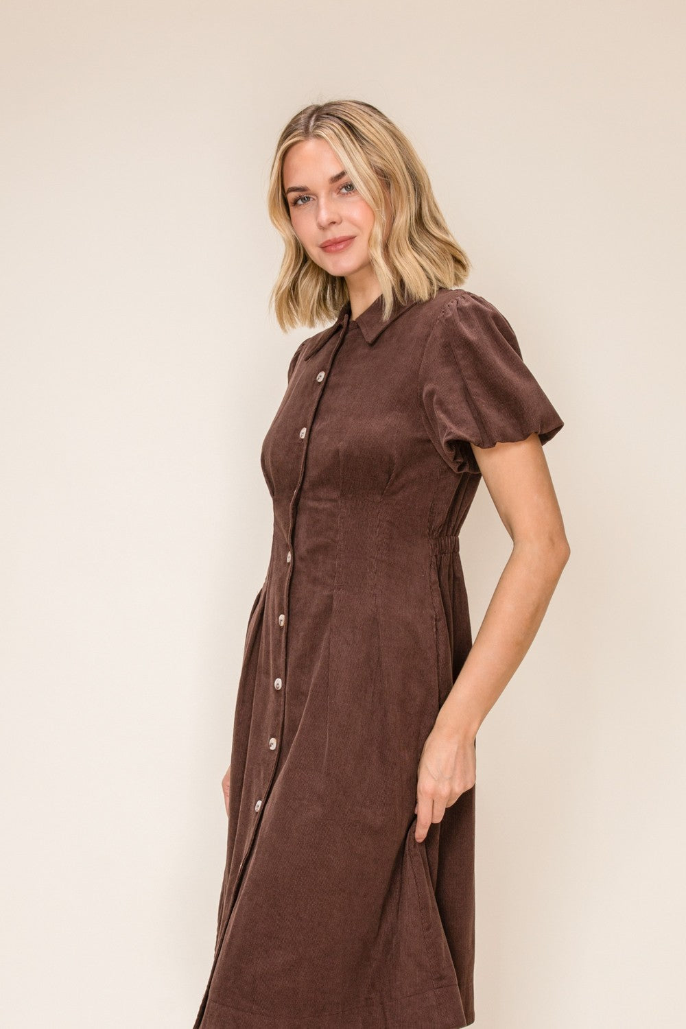Classic Corduroy Button Down Midi Dress