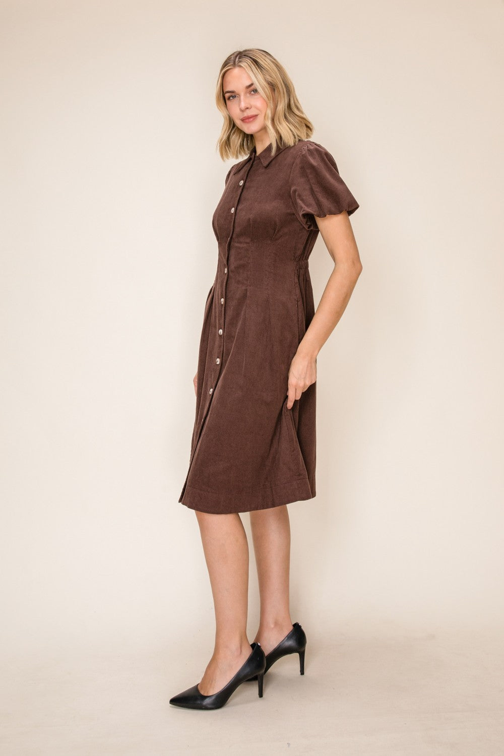 Classic Corduroy Button Down Midi Dress