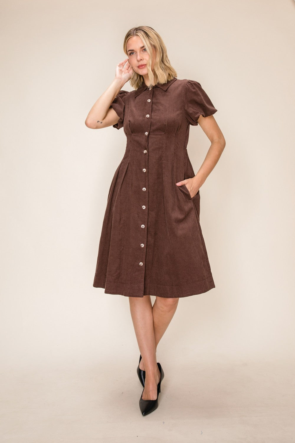 Classic Corduroy Button Down Midi Dress