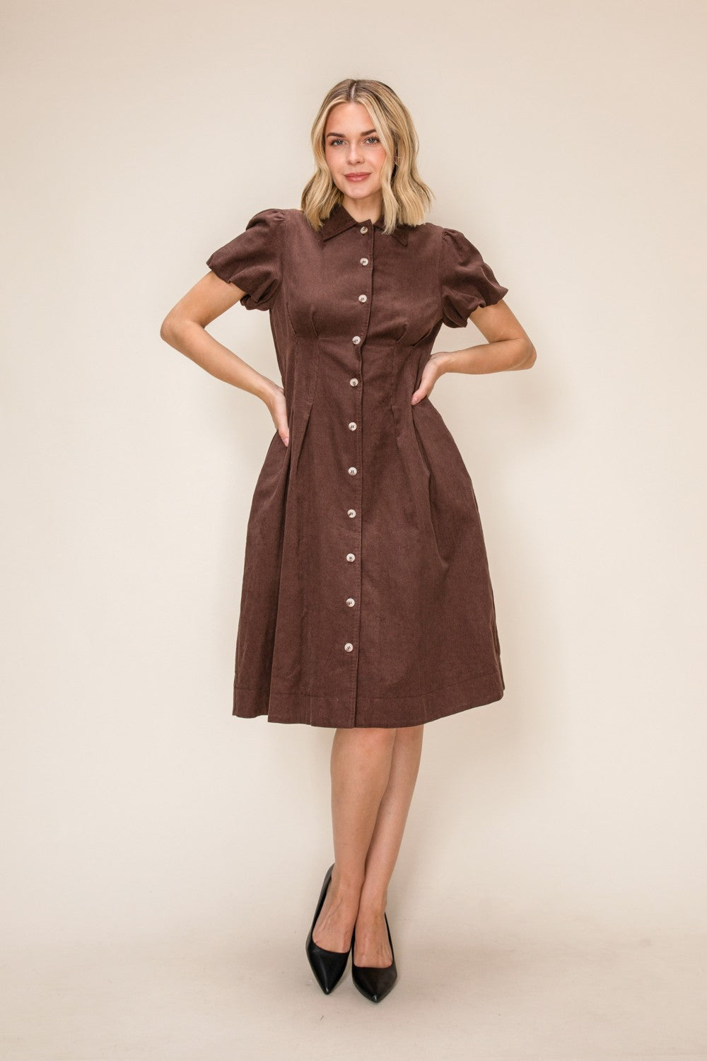 Classic Corduroy Button Down Midi Dress