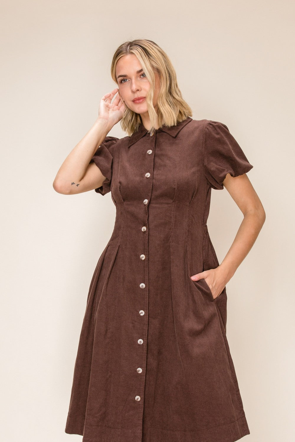 Classic Corduroy Button Down Midi Dress