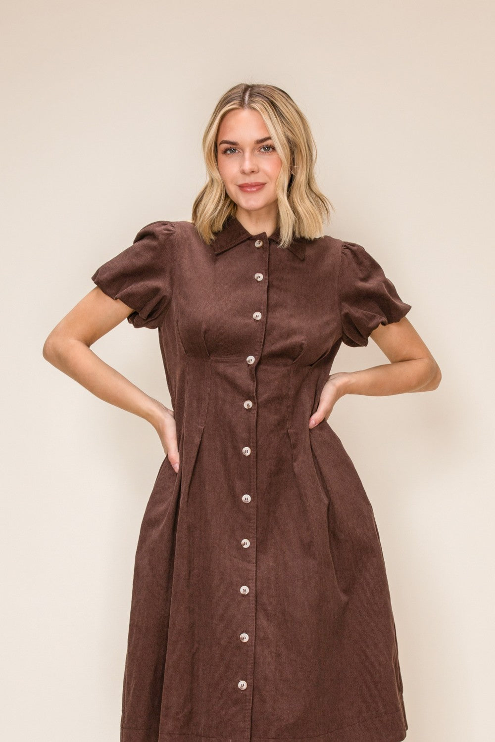 Classic Corduroy Button Down Midi Dress