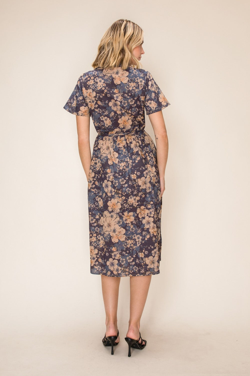 Chambray Style Print Button Up Midi Dress