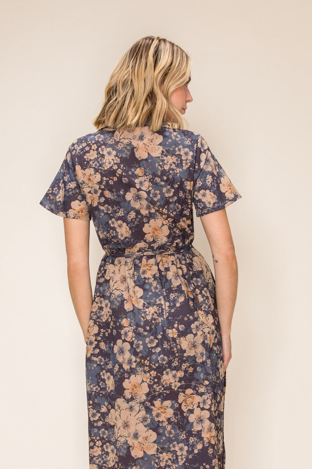 Chambray Style Print Button Up Midi Dress
