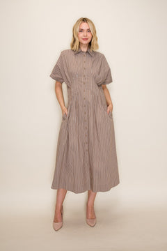 Striped Cinched Waist Midi Dress