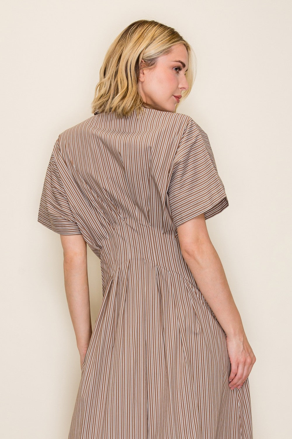 Striped Cinched Waist Midi Dress