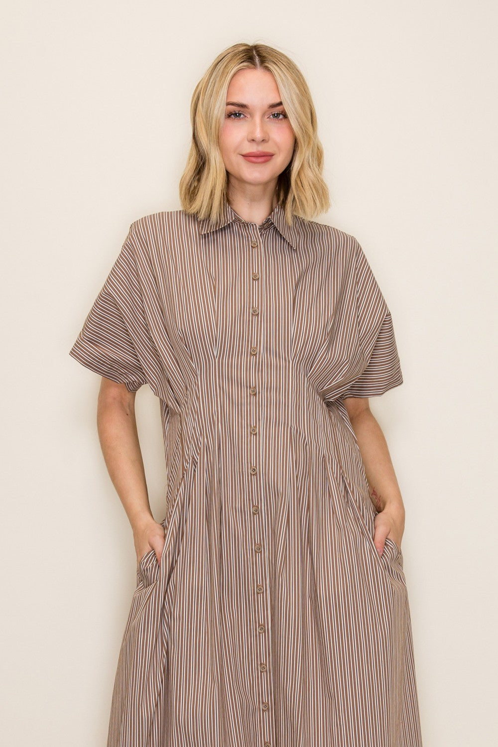 Striped Cinched Waist Midi Dress